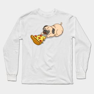 Pug Eating Pizza Long Sleeve T-Shirt